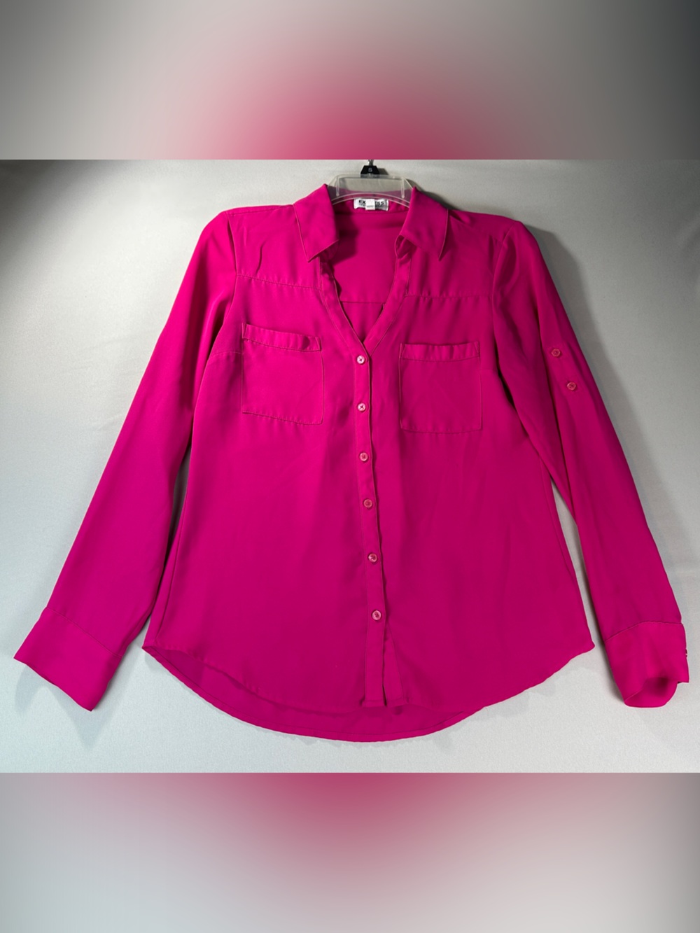 Express Portofino Blouse Small Vibrant Fuchsia Button-Down Top